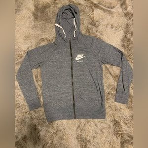 NIKE Women’s Full-Zip Hoodie Sweatshirt Medium Heather Gray Just Do It. 
Pre own